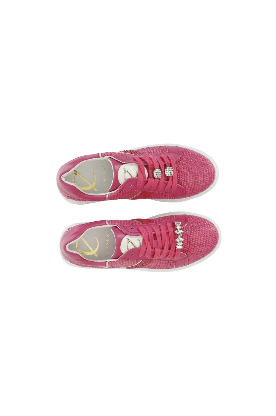 sneakers in rafia con strass laterali e accessori gioiello removibili fuxia
