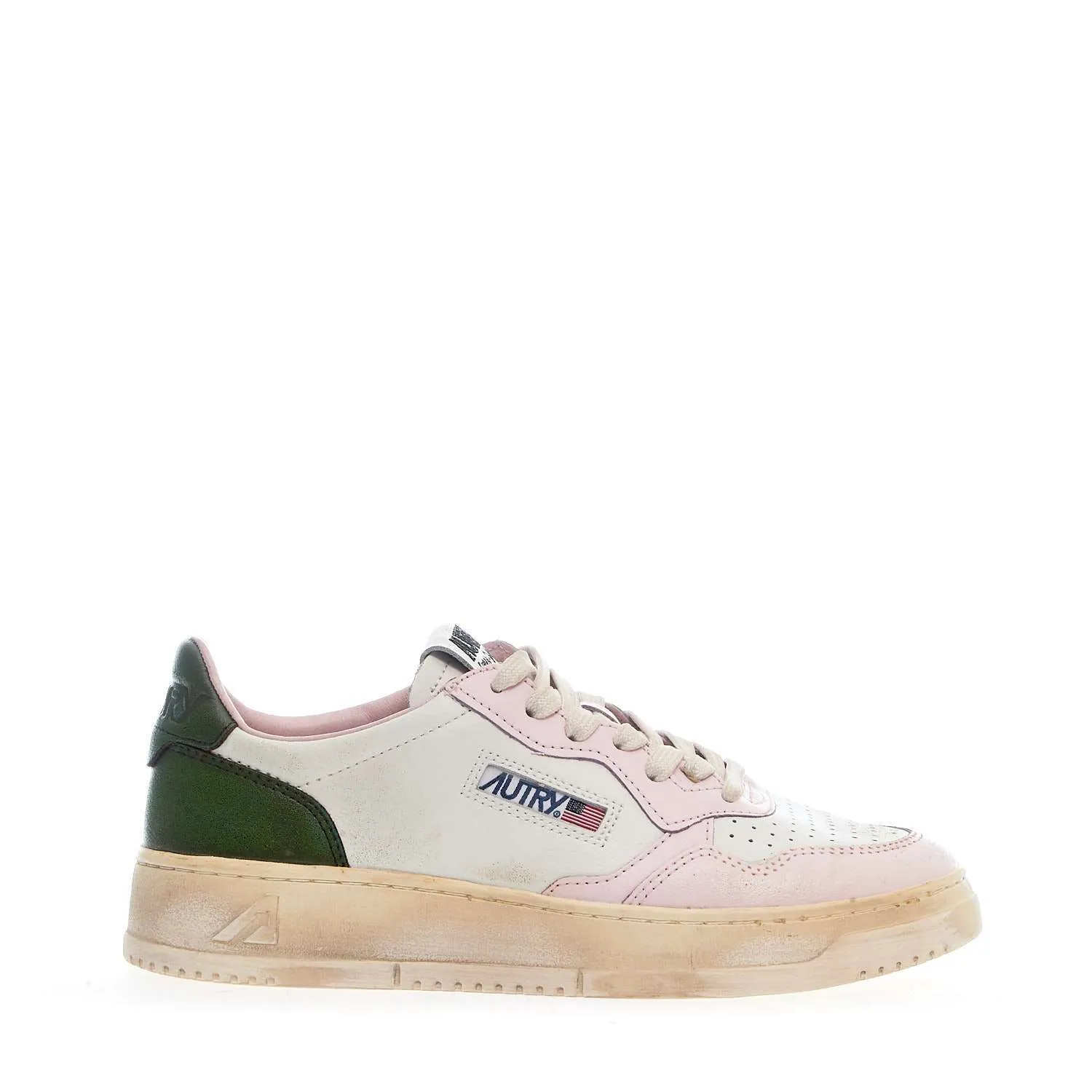 Sneakers Medalist Low Super Vintage In Pelle Bianco – Rosa – Verde