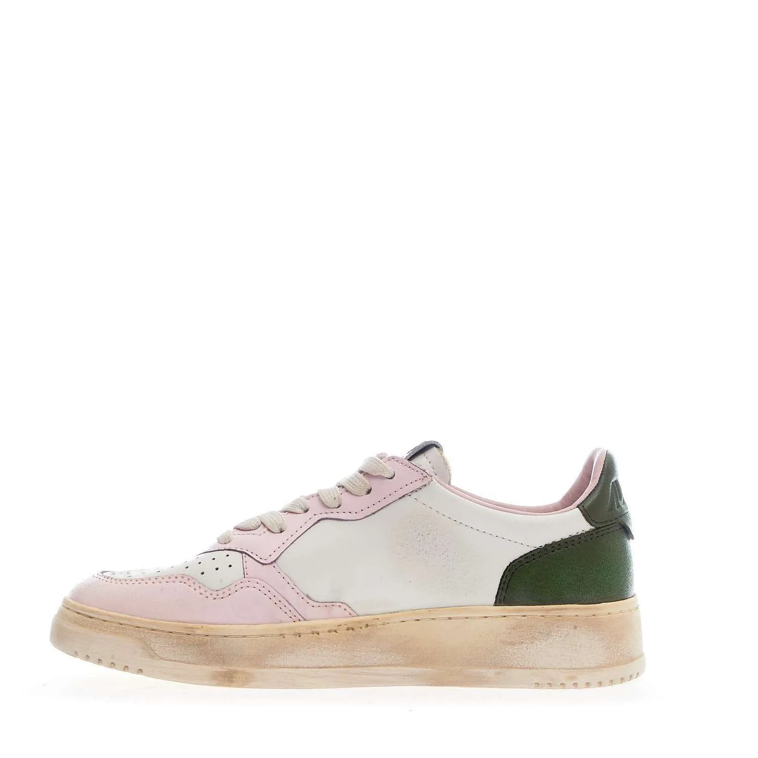 Sneakers Medalist Low Super Vintage In Pelle Bianco – Rosa – Verde