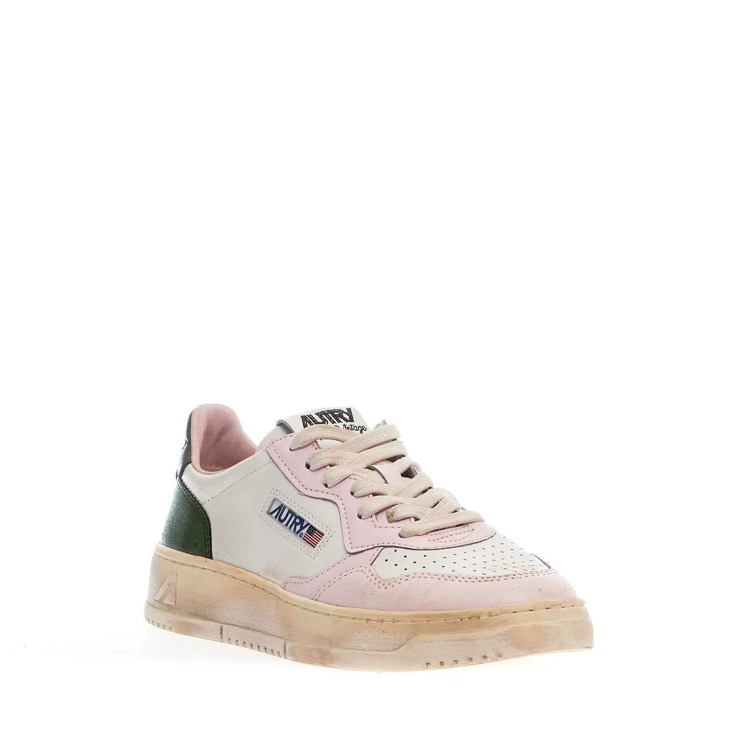 Sneakers Medalist Low Super Vintage In Pelle Bianco – Rosa – Verde