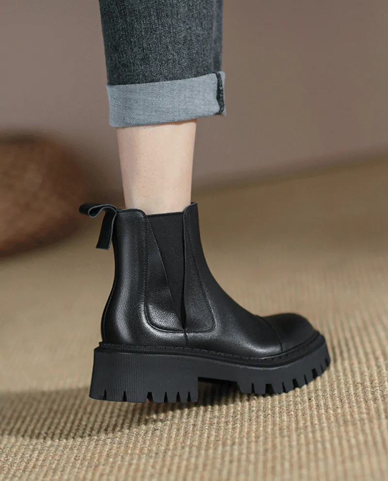 Stivaletti Chelsea da donna con suola spessa marrone retrò stile autunno e inverno all'ingrosso, punta tonda elastica corta, spe