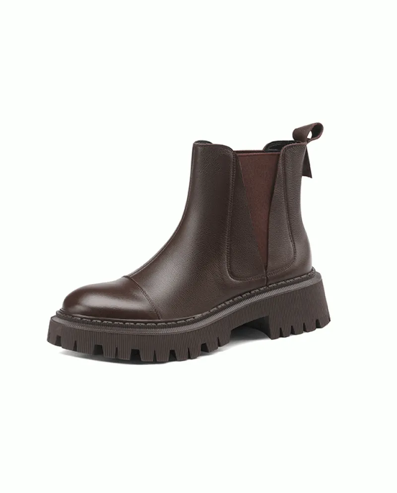 Stivaletti Chelsea da donna con suola spessa marrone retrò stile autunno e inverno all'ingrosso, punta tonda elastica corta, spe