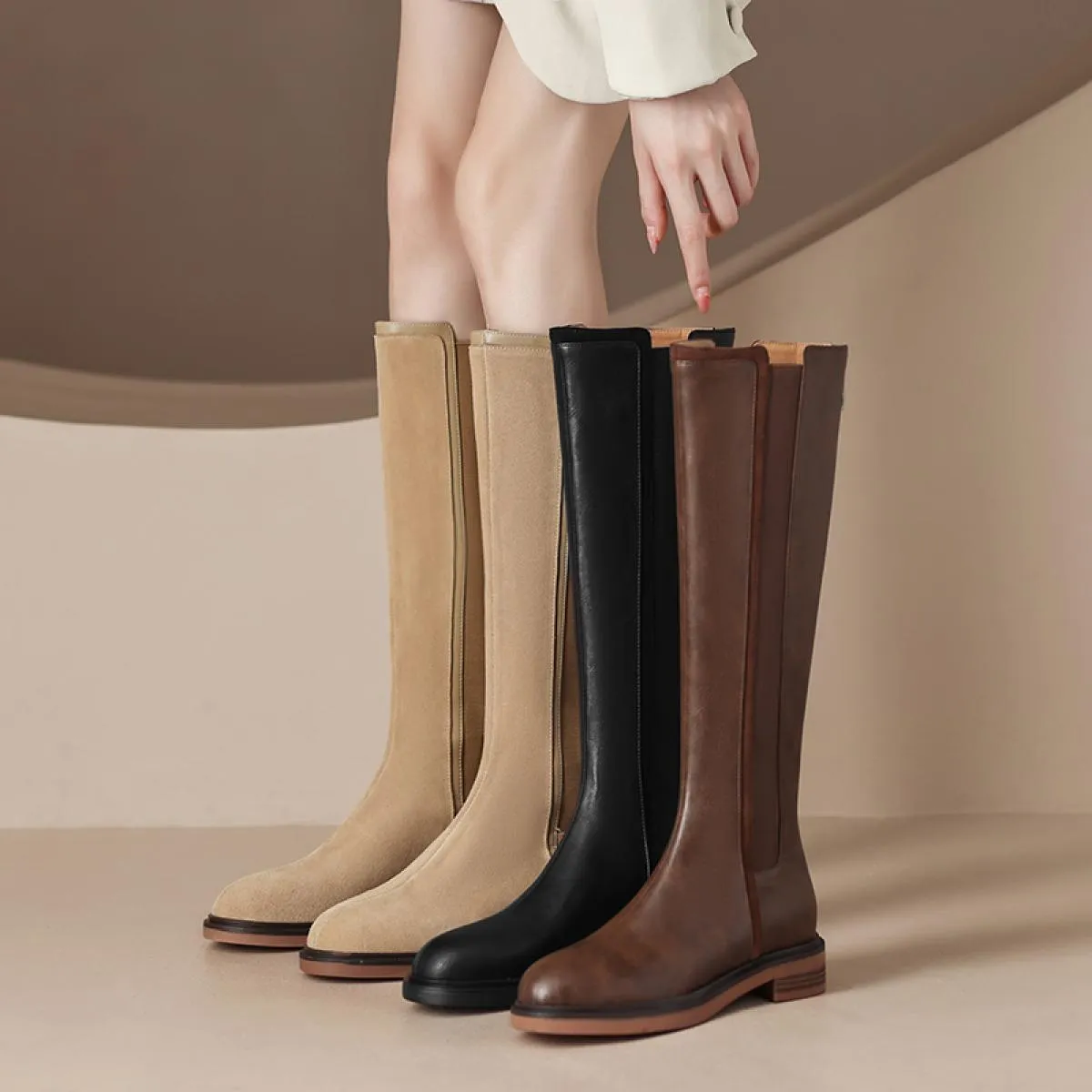 Stivali alti al ginocchio da donna occidentali moda Stivali lunghi da moto con tacco basso quadrato invernale Scarpe casual in v