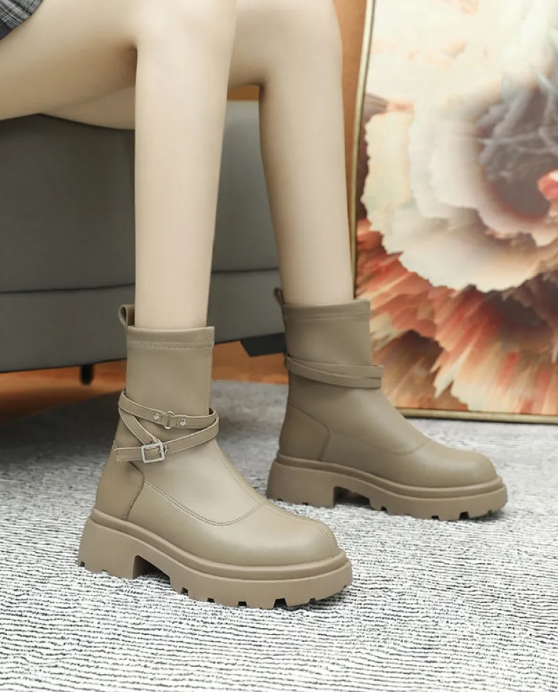 Stivali corti sottili Stivali Martin con tacco spesso e fondo spesso Stivali skinny con tacco alto da donna