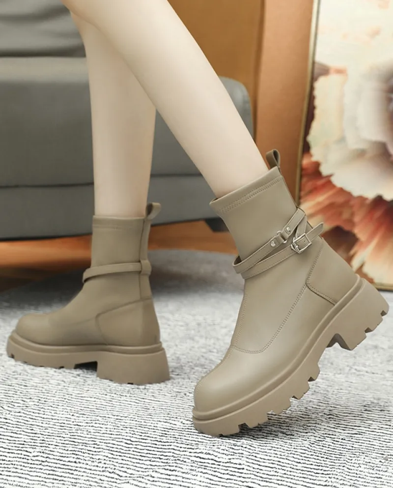 Stivali corti sottili Stivali Martin con tacco spesso e fondo spesso Stivali skinny con tacco alto da donna