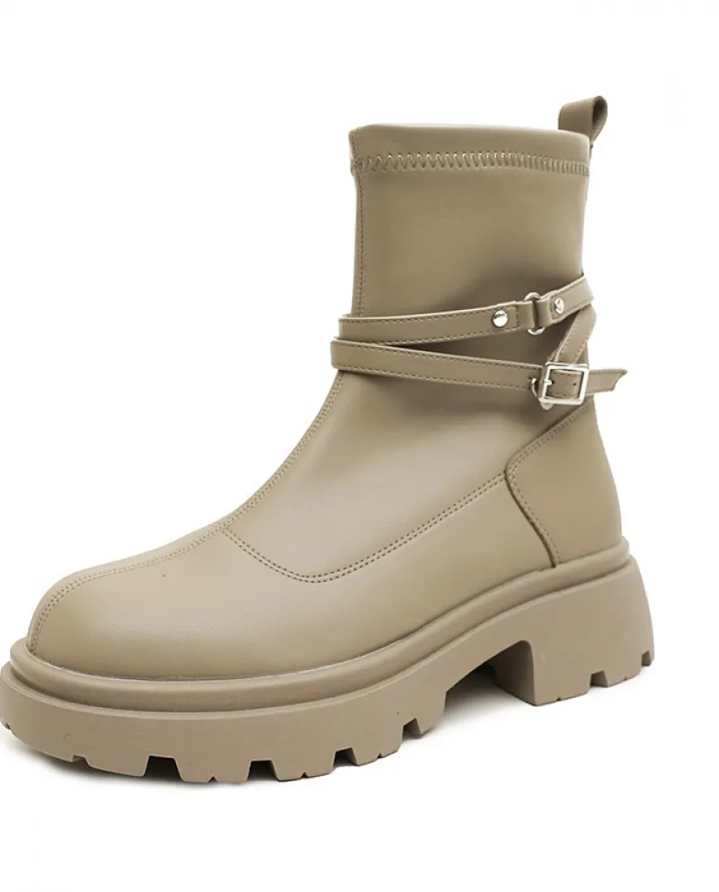 Stivali corti sottili Stivali Martin con tacco spesso e fondo spesso Stivali skinny con tacco alto da donna