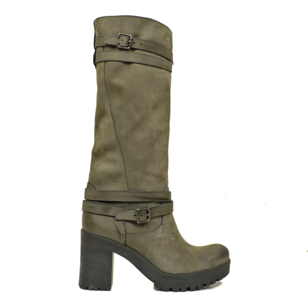 Stivali Donna in Nabuk Grigi con Cavigliera Made in Italy