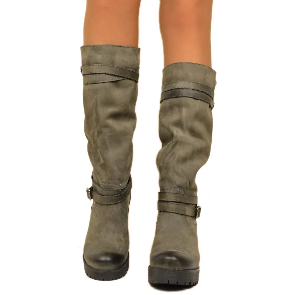Stivali Donna in Nabuk Grigi con Cavigliera Made in Italy