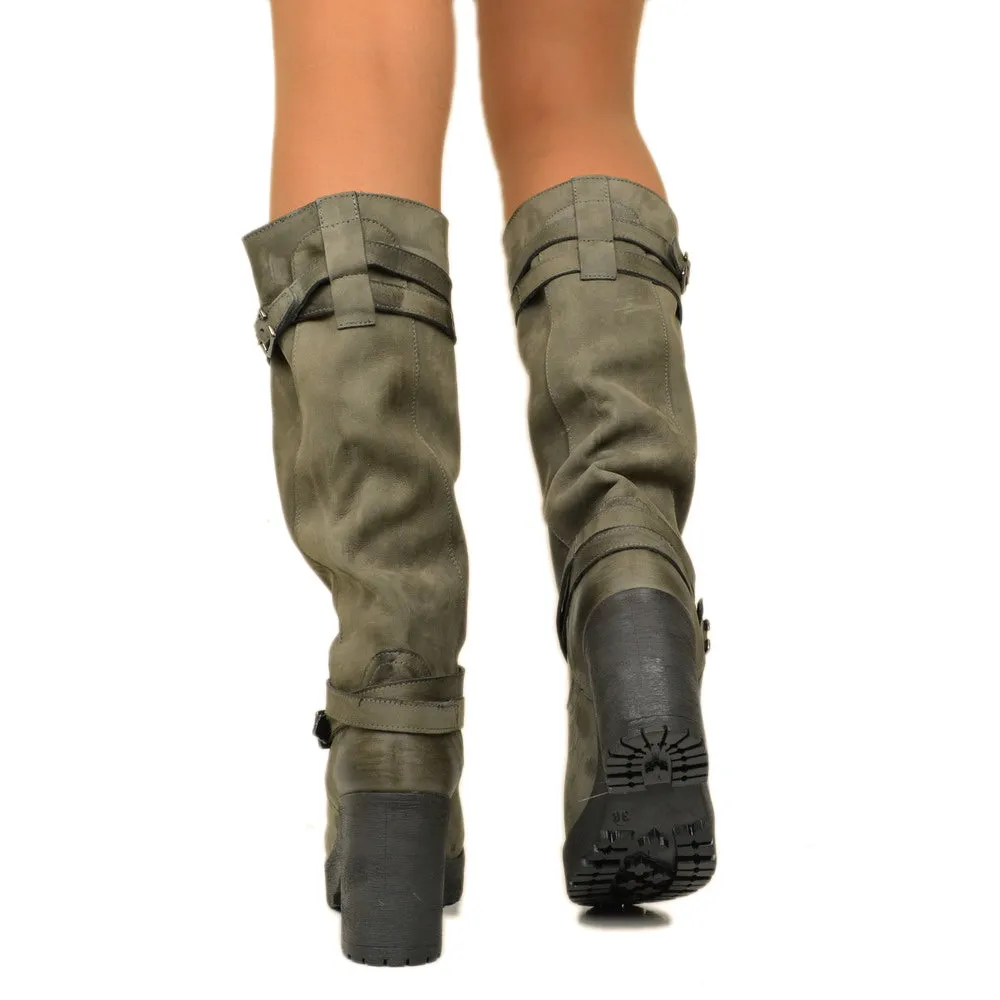 Stivali Donna in Nabuk Grigi con Cavigliera Made in Italy