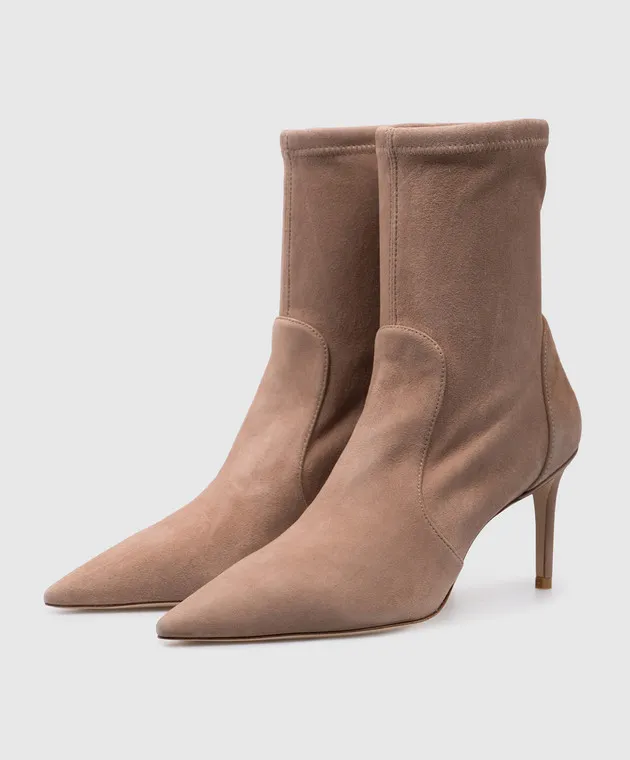 Stuart Weitzman Stivaletto STUART 75 STRETCH in camoscio beige SA184