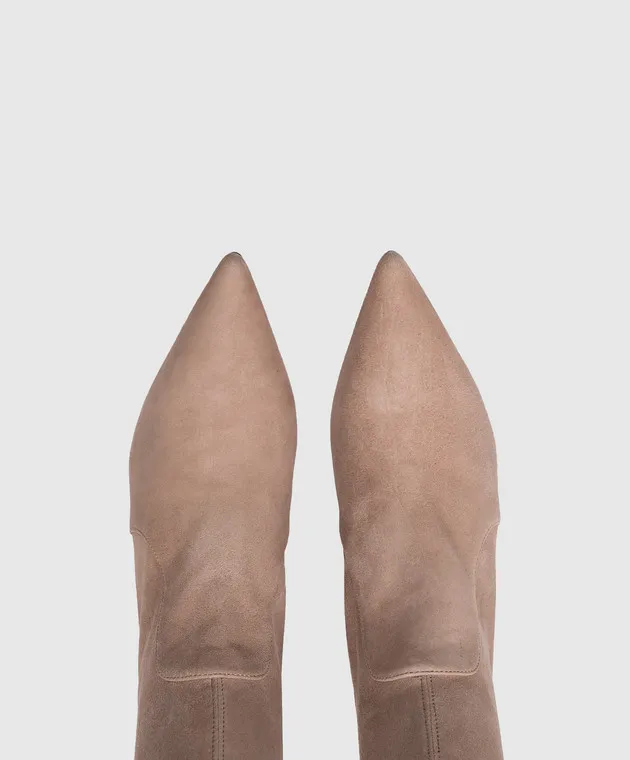 Stuart Weitzman Stivaletto STUART 75 STRETCH in camoscio beige SA184
