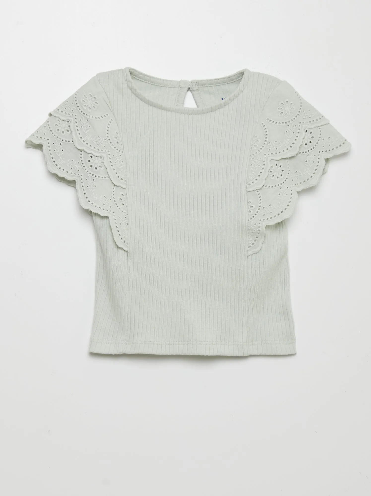 T-shirt a coste con ricamo a punto inglese - BLU