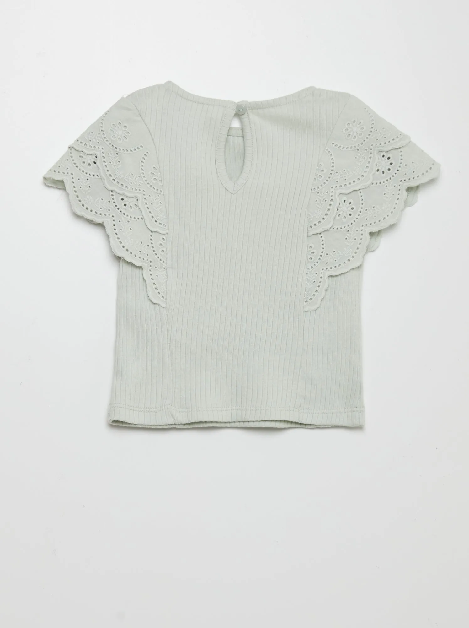 T-shirt a coste con ricamo a punto inglese - BLU