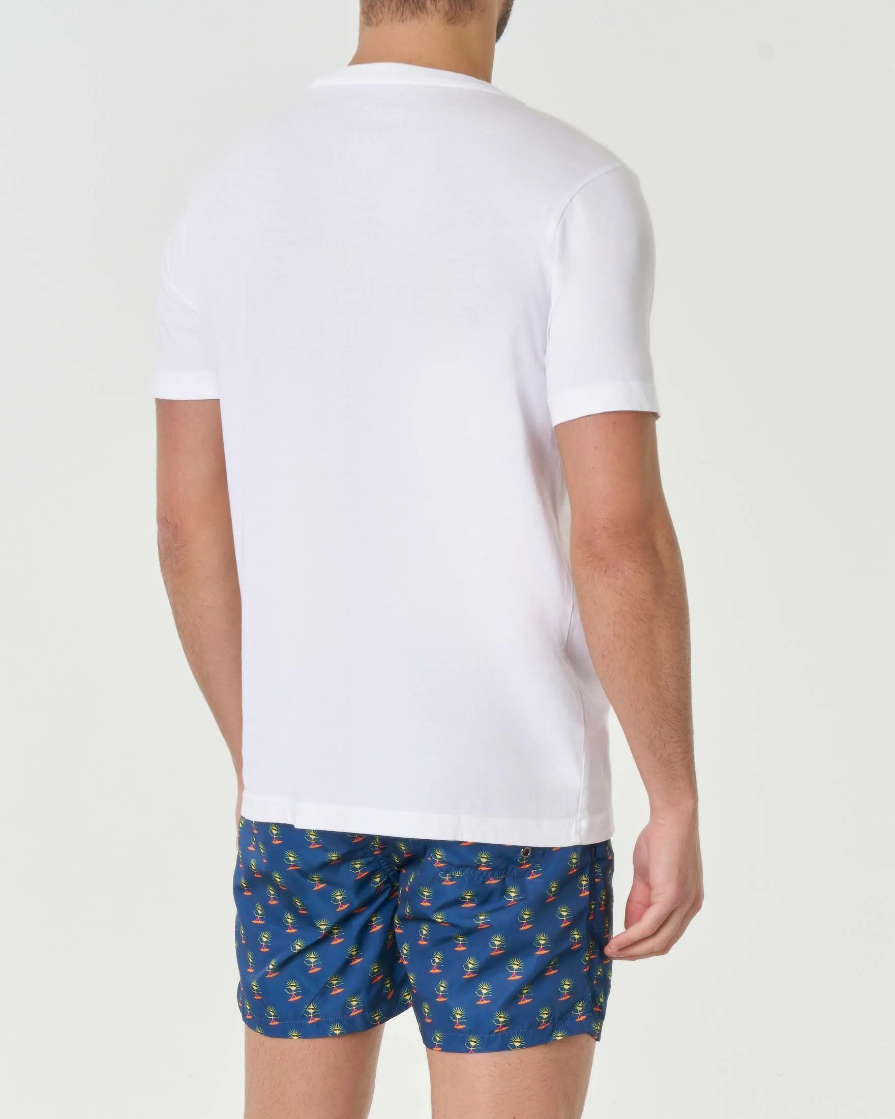 T-shirt bianca mezza manica in pima cotton con ricamo Give me a lift! e stampa scimmiette