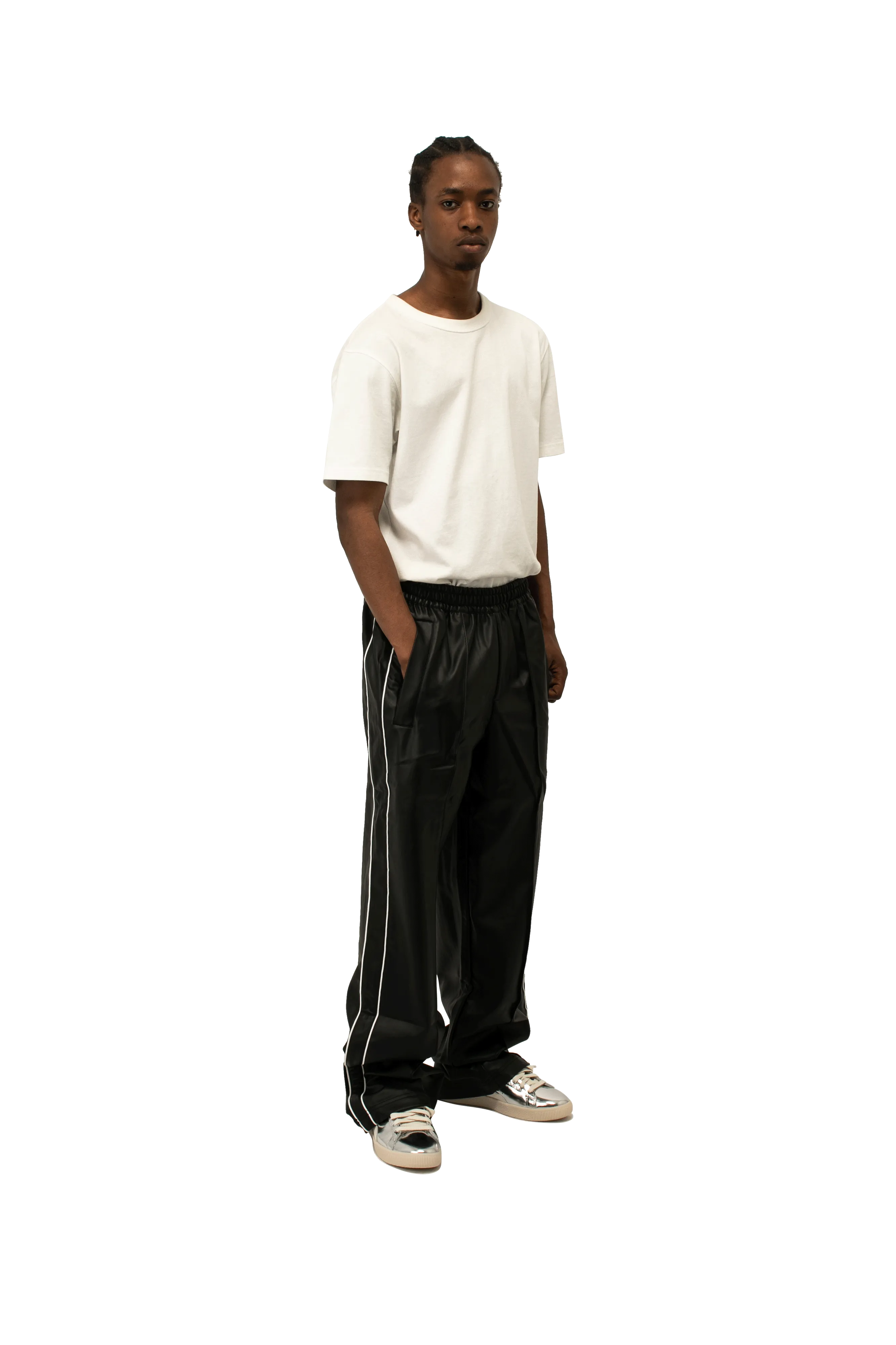 T7 Oversized Pleather Track Pants