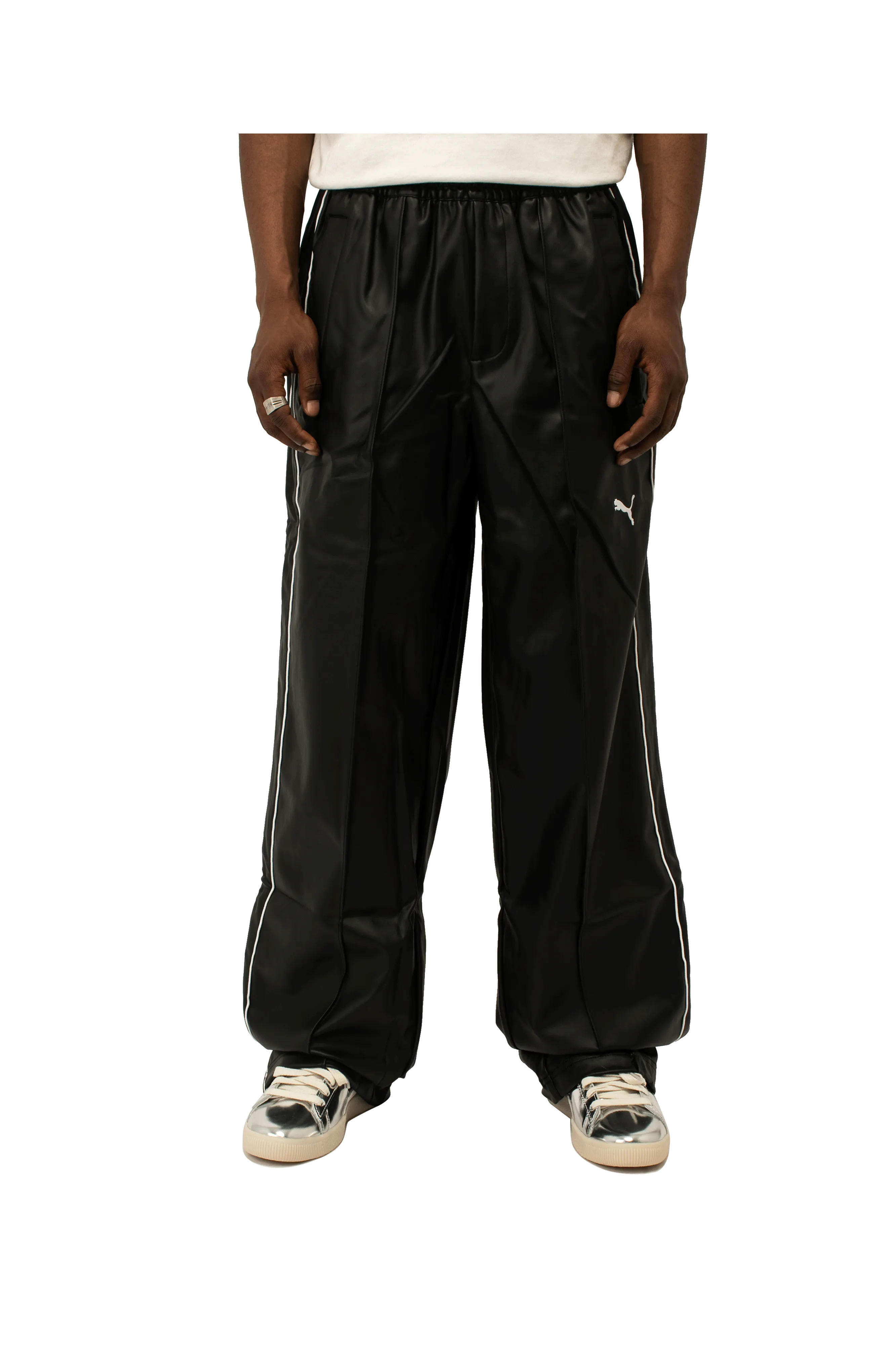 T7 Oversized Pleather Track Pants