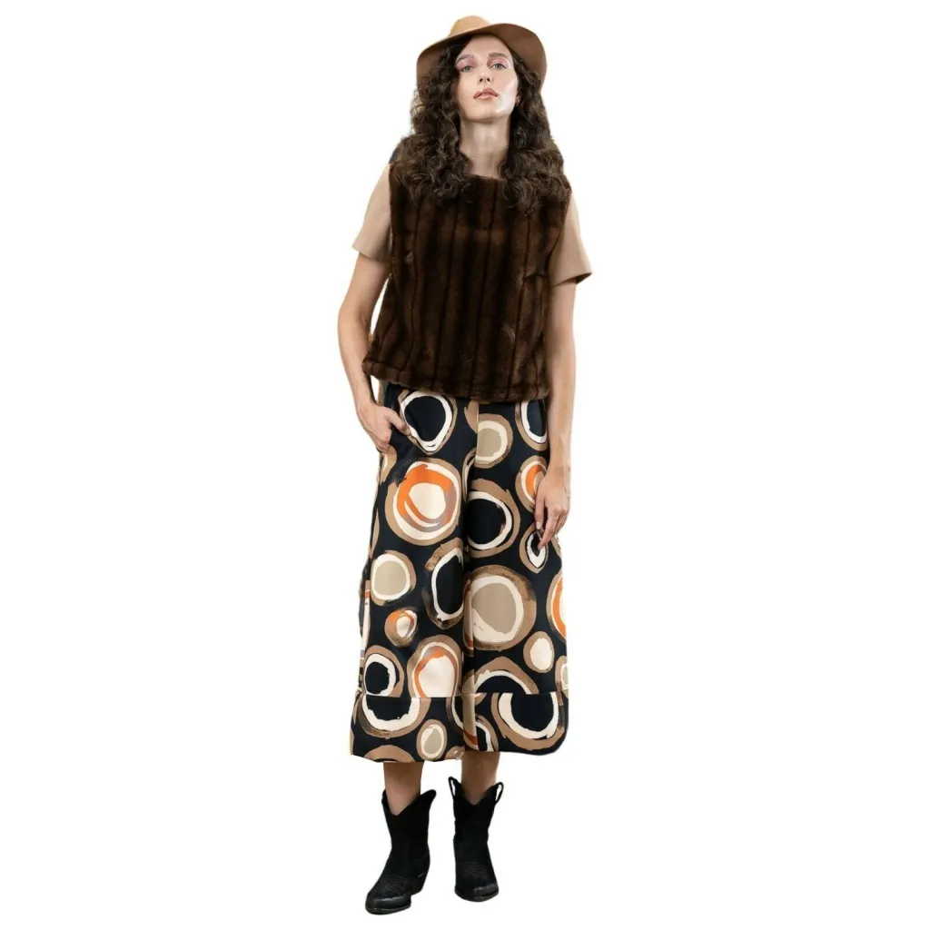 TADASHI pantaloni donna fantasia nero/beige/arancio art TAI225126 100% poliestere MADE IN ITALY