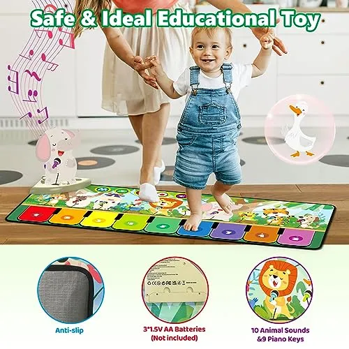 Tappetino Musicale per Bambini,Tappetino per Pianoforte,Tappetino da Ballo per Bambini con10 animali,Tappetino Musicale per Bamb