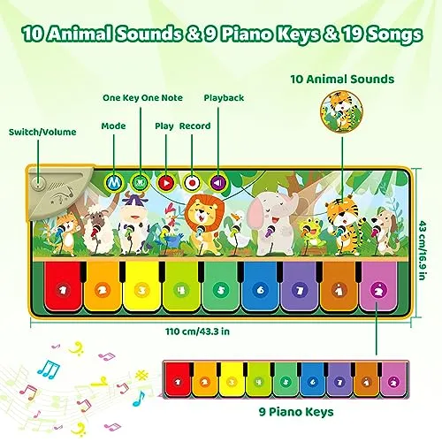 Tappetino Musicale per Bambini,Tappetino per Pianoforte,Tappetino da Ballo per Bambini con10 animali,Tappetino Musicale per Bamb