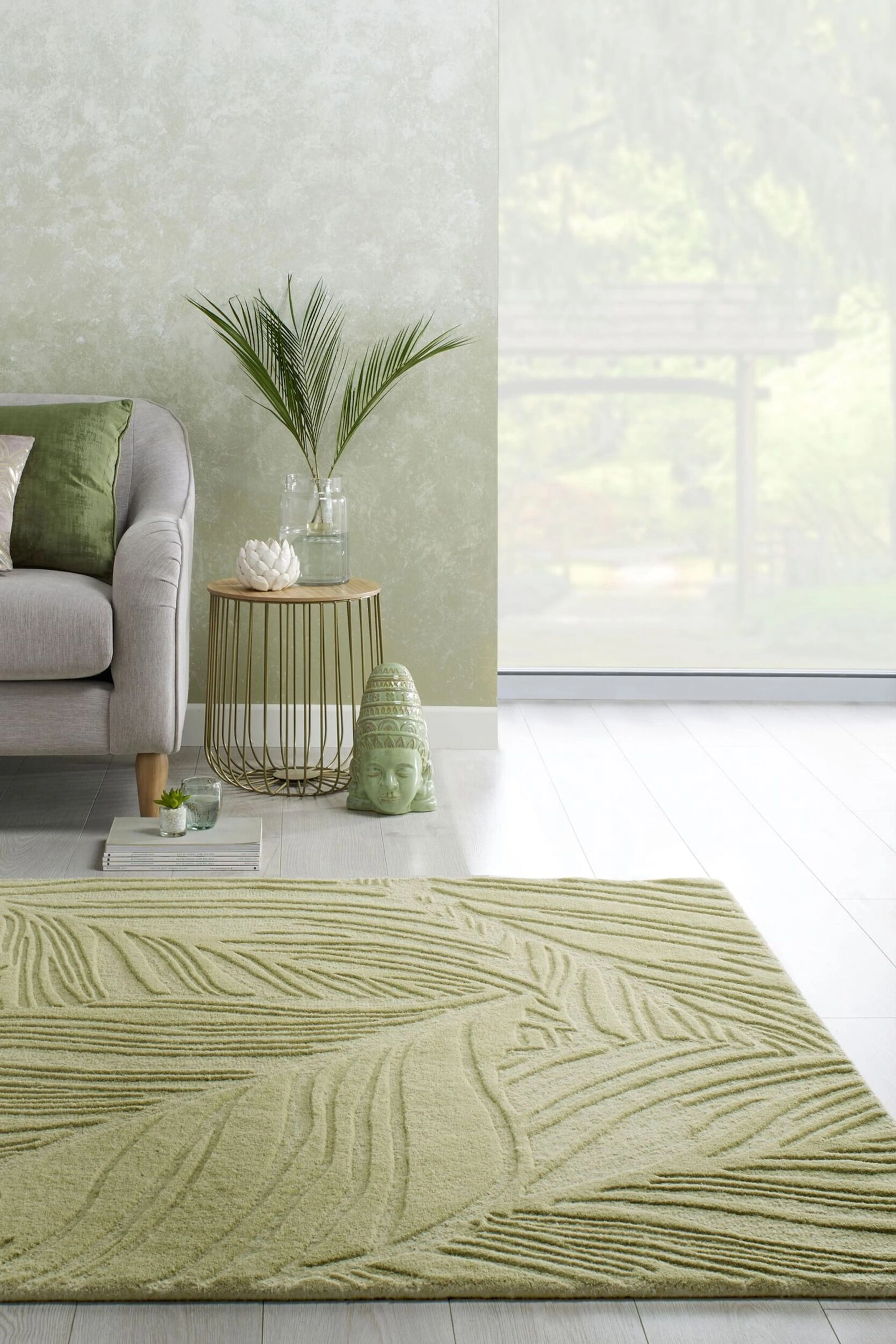 Tappeto In Lana Con Design A Foglia Lino