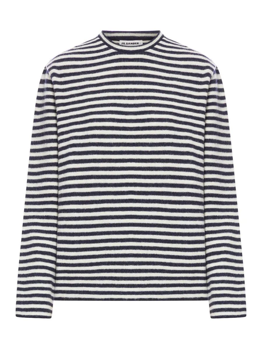 Top bicolore in lana a maniche lunghe con etichetta logo Jil Sander+ sul retro
