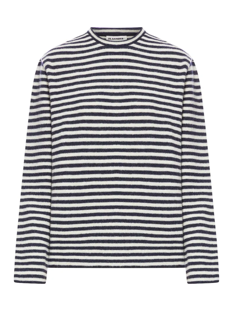Top bicolore in lana a maniche lunghe con etichetta logo Jil Sander+ sul retro
