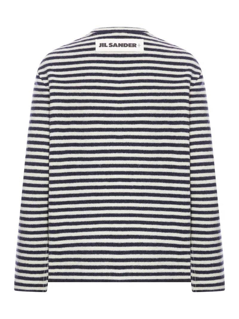 Top bicolore in lana a maniche lunghe con etichetta logo Jil Sander+ sul retro