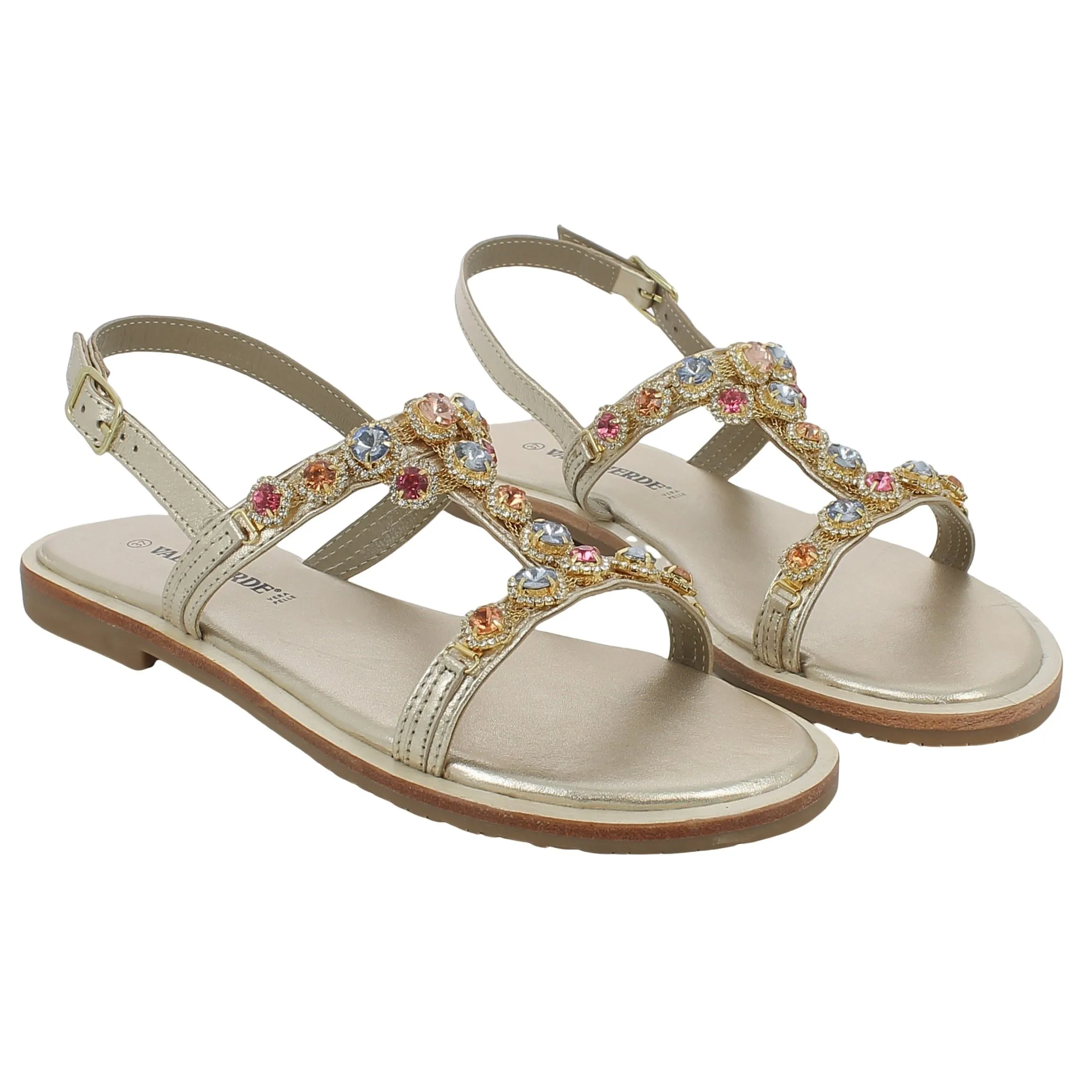 Valleverde  Sandalo Gioiello Oro con Strass Multicolor 