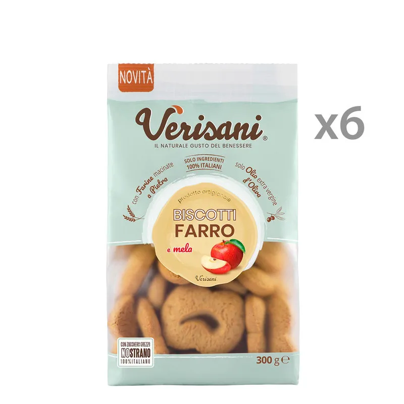 Verisani 6 confezioni - Biscotti Farro e Mela 300 gr