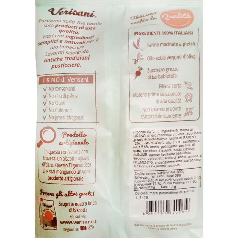 Verisani 6 confezioni - Biscotti Farro e Mela 300 gr