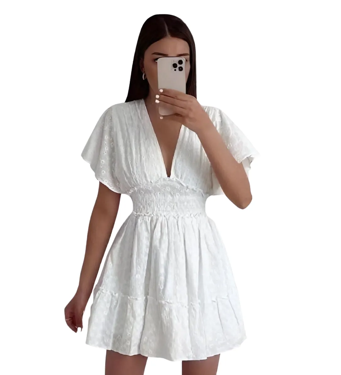 Vestito Donna Morbido Campana Scollo V Profondo Elastico Sangallo