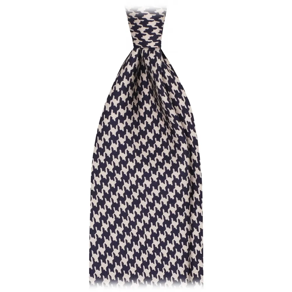 Viola Milano - Cravatta in Seta Italiana con Punta a Dente di Cane - Navy - Handmade in Italy - Luxury Exclusive Collection