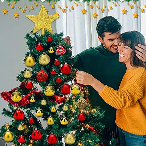 VIPNAJI Palline di Natale 101pz Palline Natalizie Decorazioni Albero di Natale Palla Palline decorative Rosso e Oro Con Cima del