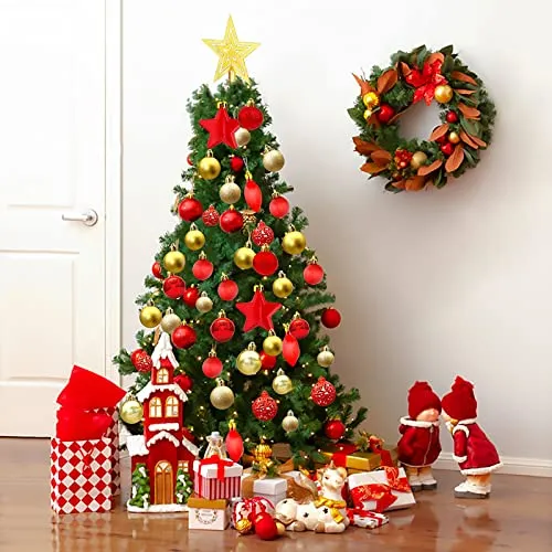 VIPNAJI Palline di Natale 101pz Palline Natalizie Decorazioni Albero di Natale Palla Palline decorative Rosso e Oro Con Cima del