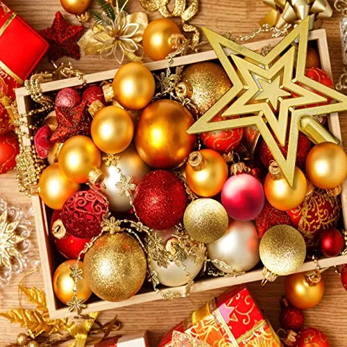 VIPNAJI Palline di Natale 101pz Palline Natalizie Decorazioni Albero di Natale Palla Palline decorative Rosso e Oro Con Cima del