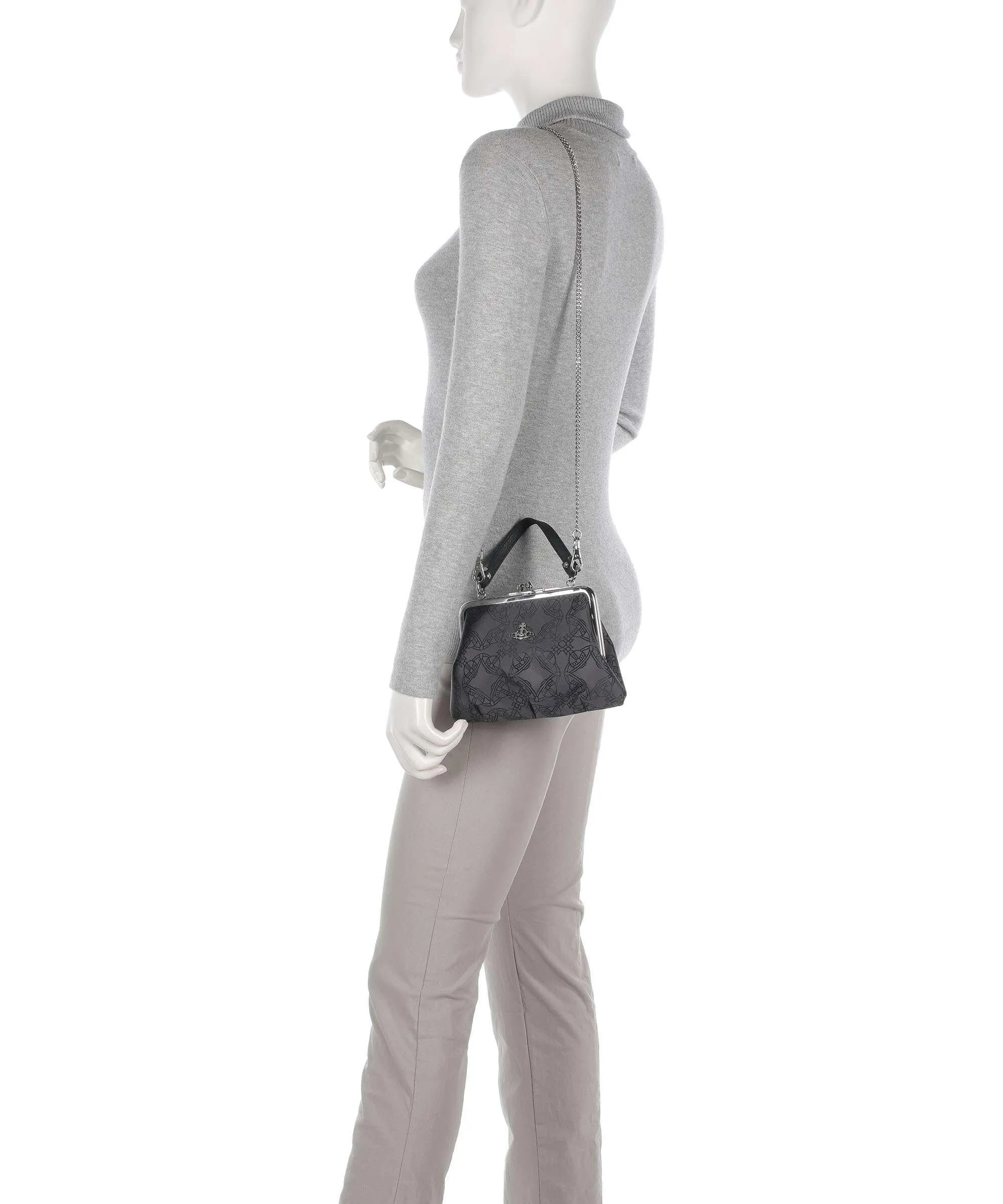  Vivienne Westwood Granny Re-Jacquard Frame Borsa a mano cotone riciclato grigio scuro  