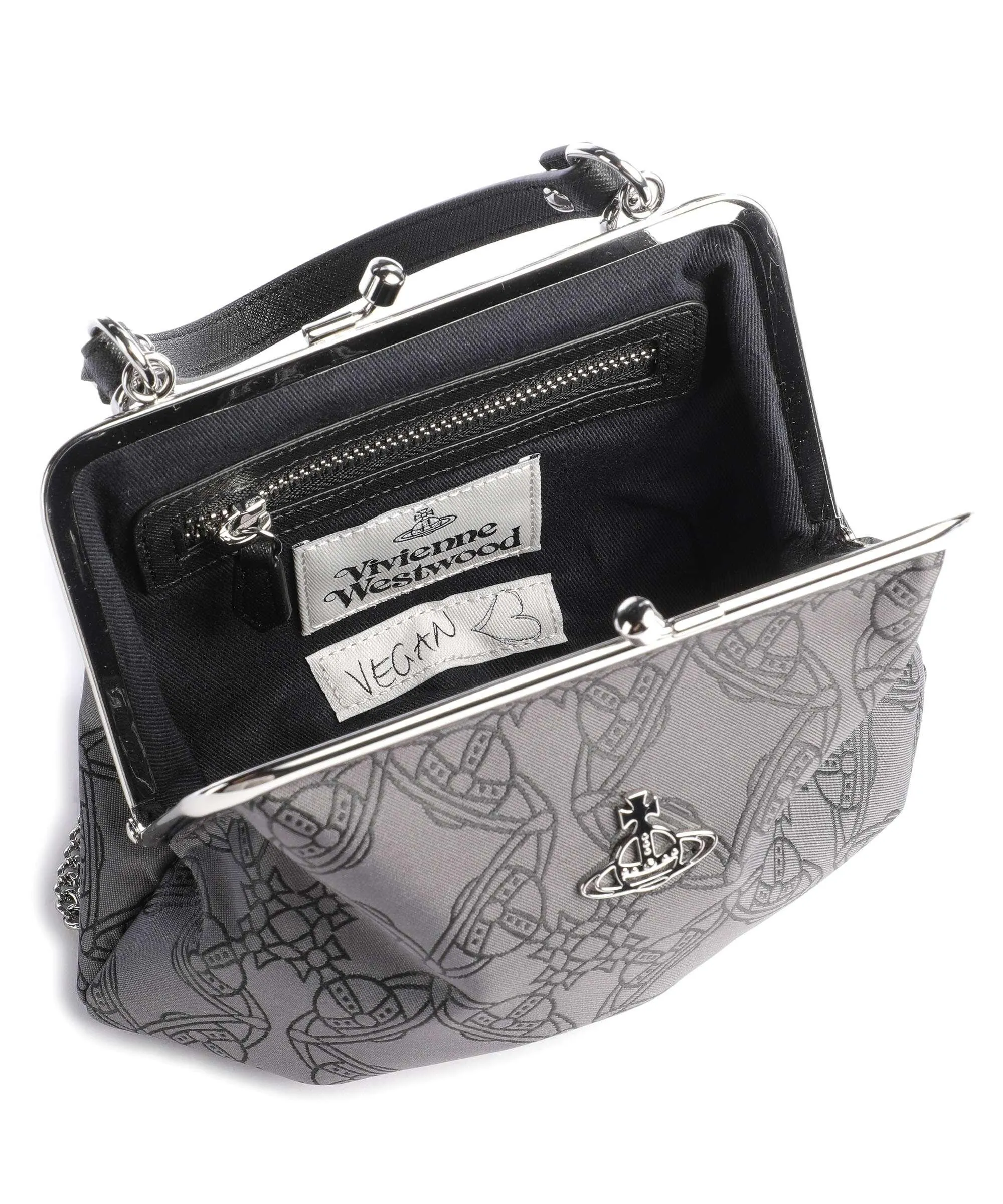  Vivienne Westwood Granny Re-Jacquard Frame Borsa a mano cotone riciclato grigio scuro  