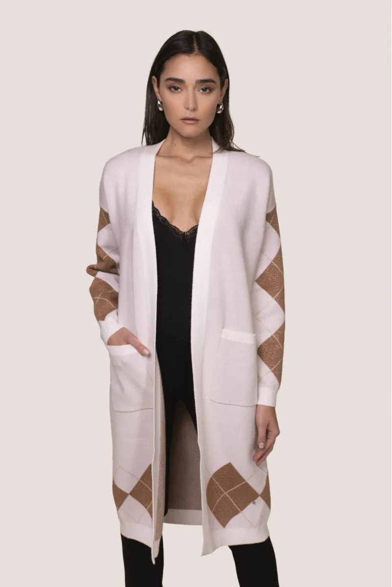 WHITE WISE CARDIGAN LUNGO CON ROMBI - WW19179 