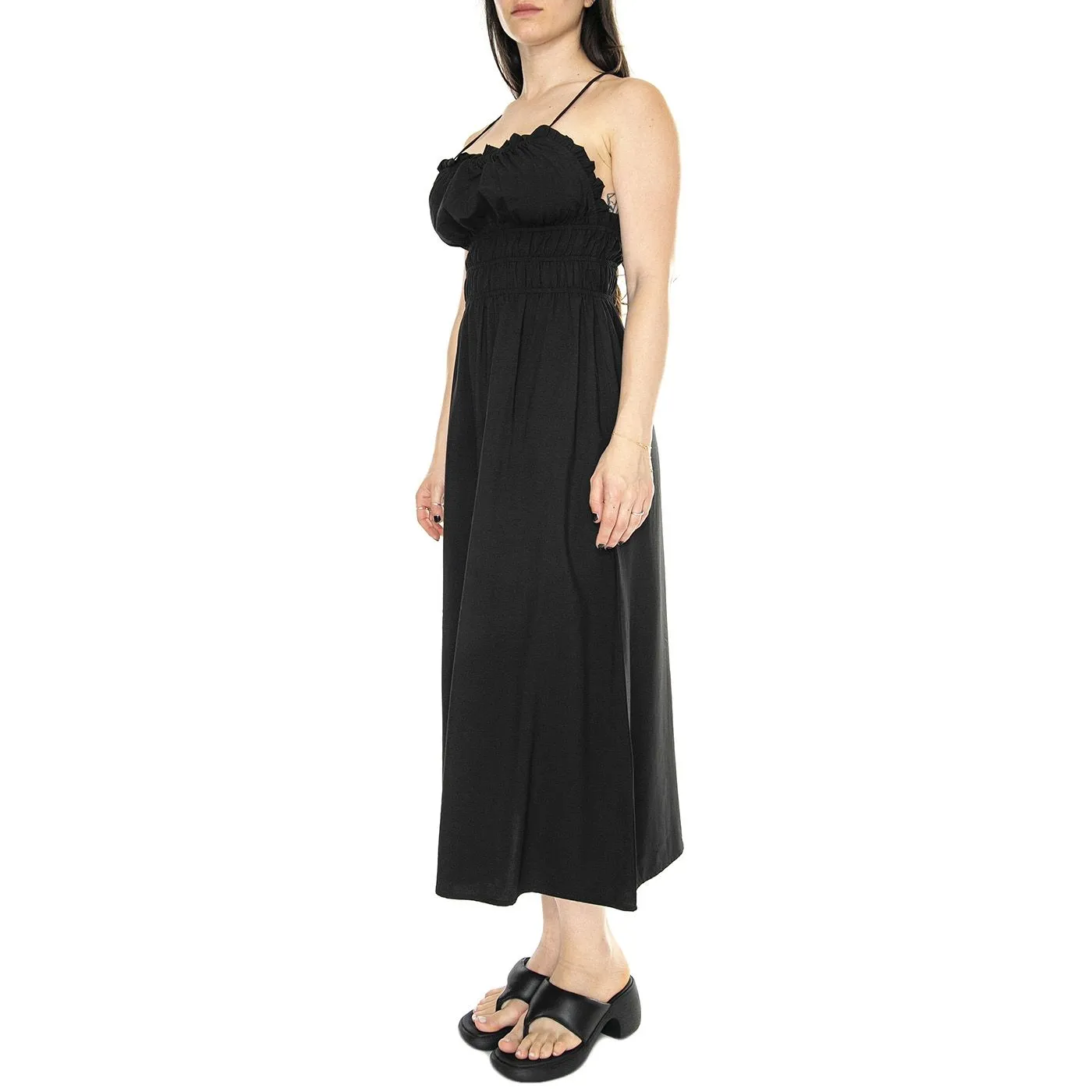 WILD PONY Vestido Midi Satinado Tirantes Negro - Abito Donna Nero    