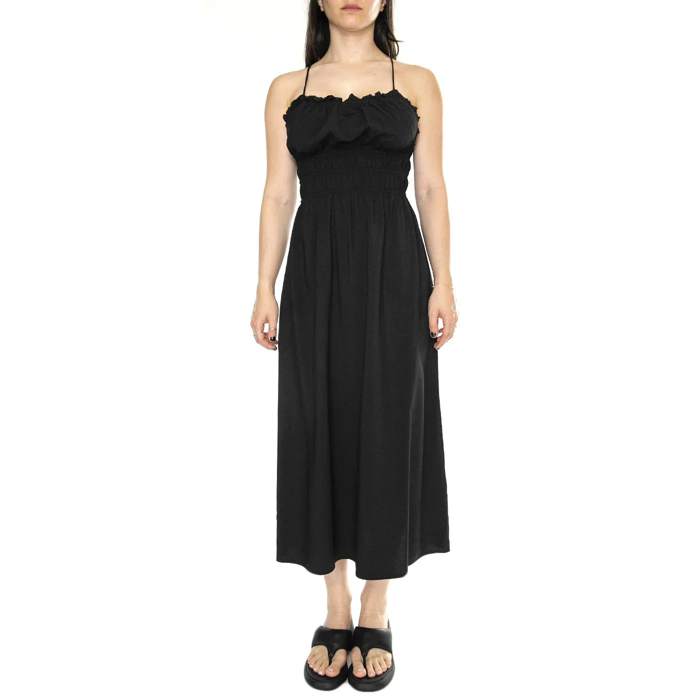WILD PONY Vestido Midi Satinado Tirantes Negro - Abito Donna Nero    
