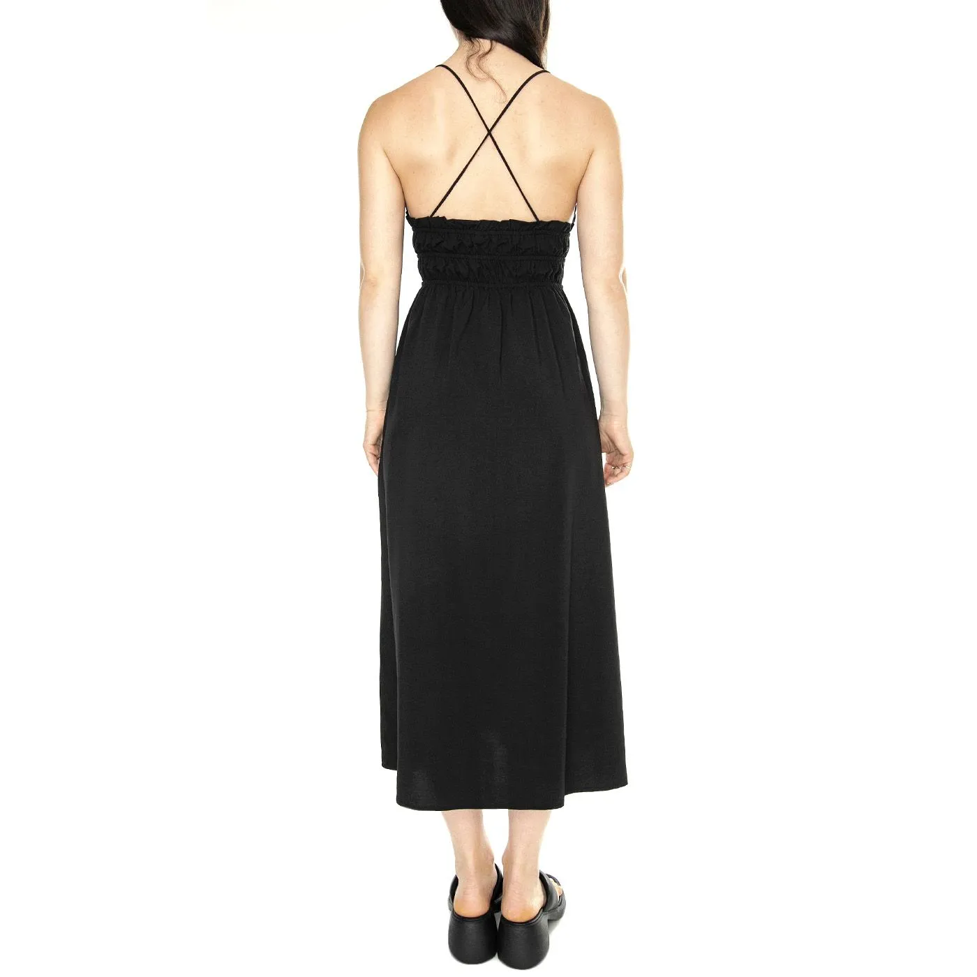 WILD PONY Vestido Midi Satinado Tirantes Negro - Abito Donna Nero    