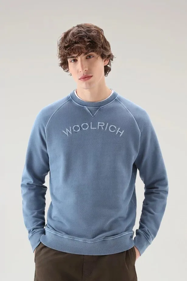 WOOLRICH Felpa Varsity girocollo in puro cotone tinto in capo