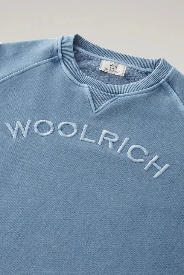 WOOLRICH Felpa Varsity girocollo in puro cotone tinto in capo