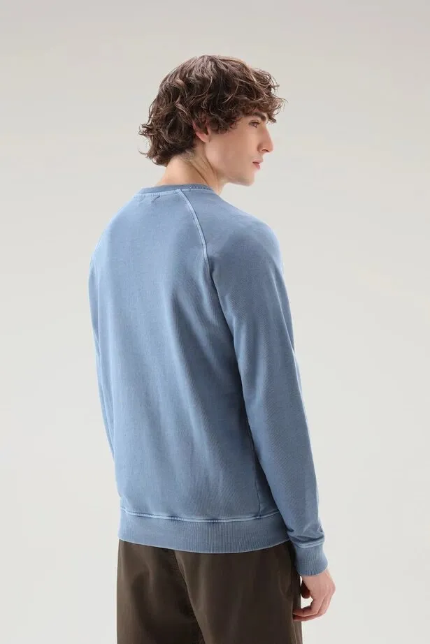 WOOLRICH Felpa Varsity girocollo in puro cotone tinto in capo
