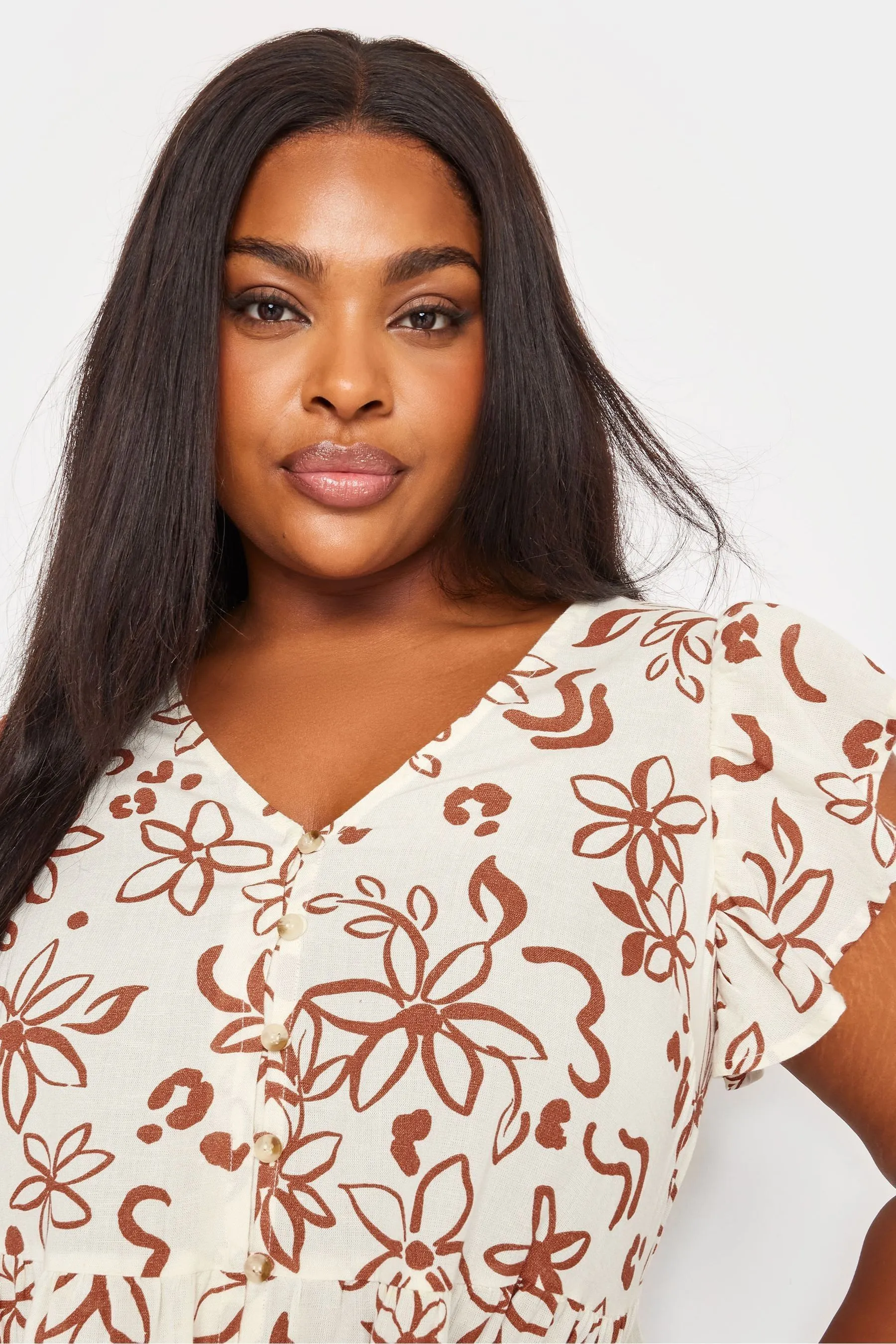 Yours Curve - Blusa con Stampa e foglie e volant    