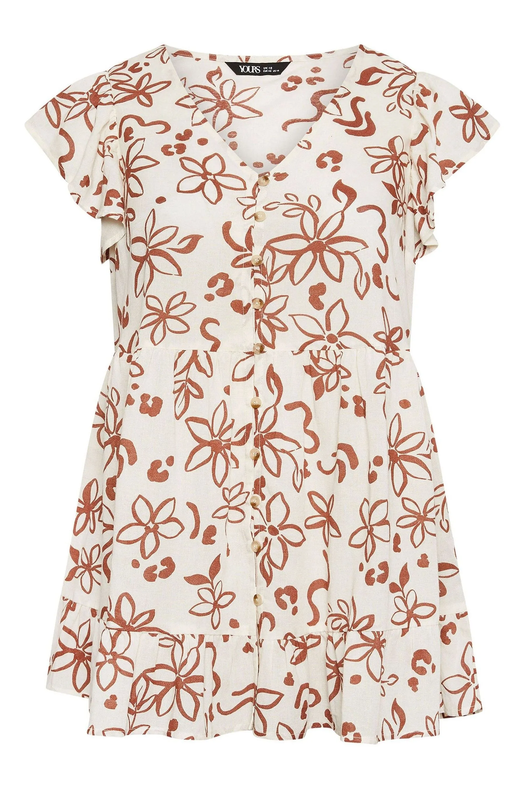 Yours Curve - Blusa con Stampa e foglie e volant    