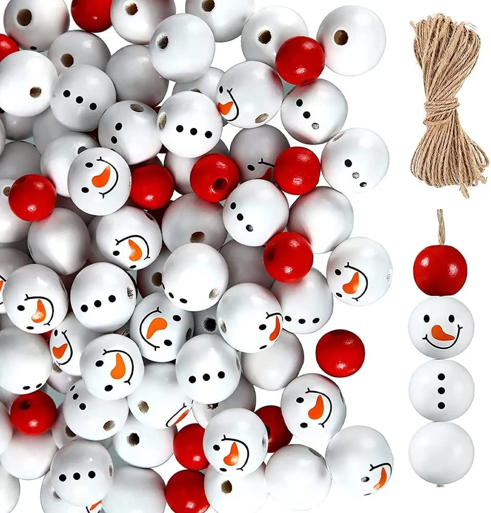 Yuikome 160 Pezzi di Natale Pupazzo di Neve Perline nel Legno Perline di Fattoria Perline Artigianali nel Legno Forniture per De