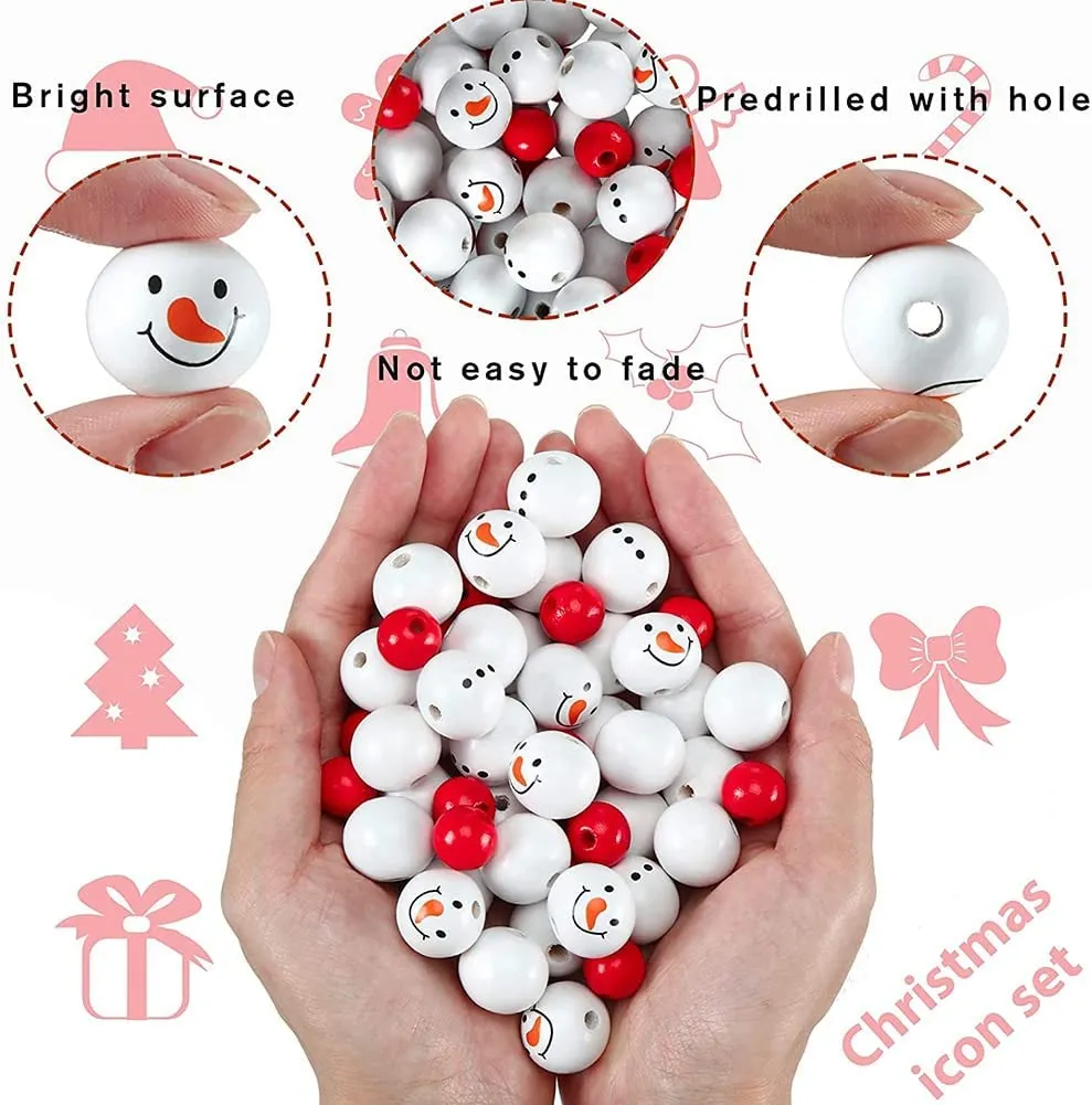 Yuikome 160 Pezzi di Natale Pupazzo di Neve Perline nel Legno Perline di Fattoria Perline Artigianali nel Legno Forniture per De