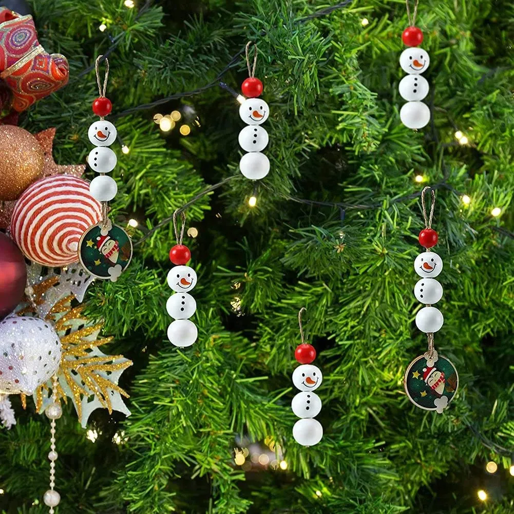 Yuikome 160 Pezzi di Natale Pupazzo di Neve Perline nel Legno Perline di Fattoria Perline Artigianali nel Legno Forniture per De
