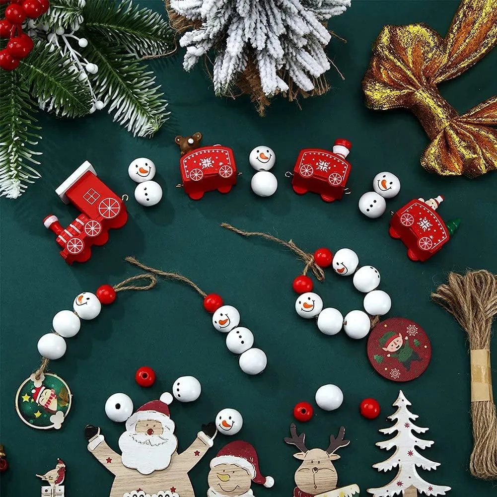 Yuikome 160 Pezzi di Natale Pupazzo di Neve Perline nel Legno Perline di Fattoria Perline Artigianali nel Legno Forniture per De